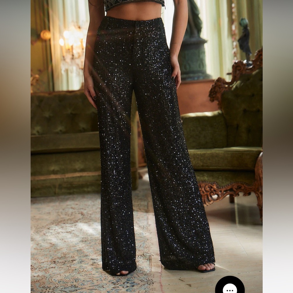 Black sequin flare pants